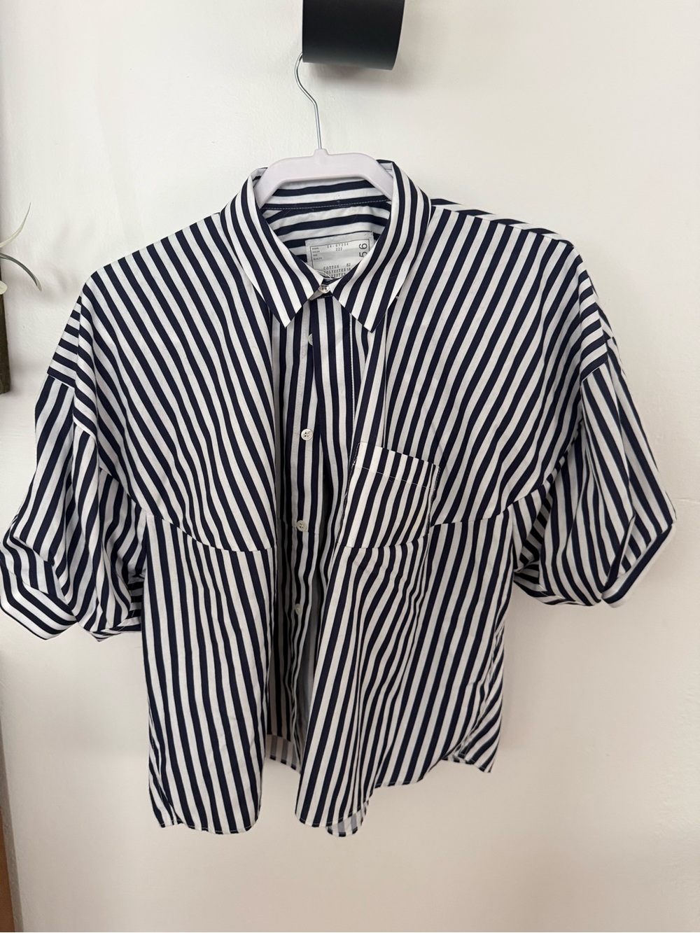 Authentic sacai designer brand. Striped Button-Up Shirt in Navy and White